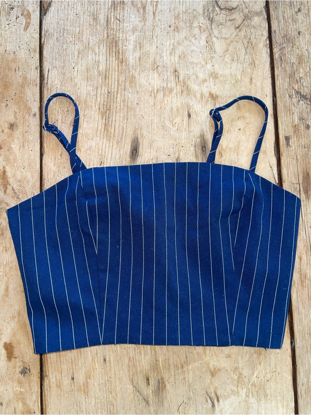 Forever 21 Navy Pinstripe Cropped Cami